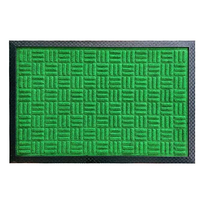 Mats Avenue PP Rubber Backed Molded Patterned Green Doormat (40x60cm) - Set of 2