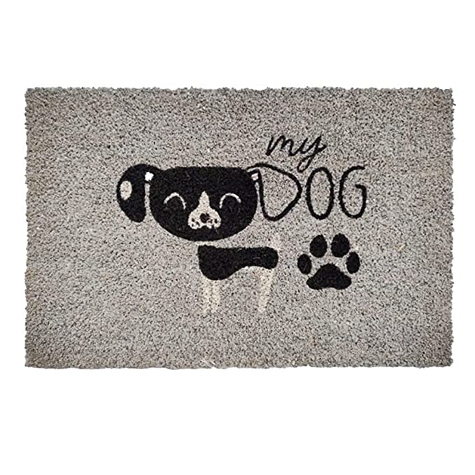 Mats Avenue Dog Theme Coir Doormat (40x60cm) Black and White