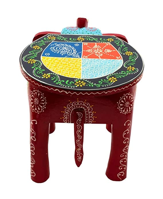 Orbit Art Gallery Elephant Shaped Printed Handcrafted Wooden Stool Cum Side Table (12 Inches)