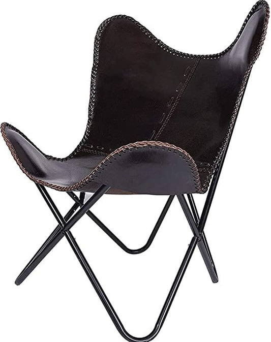 Orbit Art Gallery Iron Frame Leather Living Room Butterfly Folding Chair (Dark Brown)