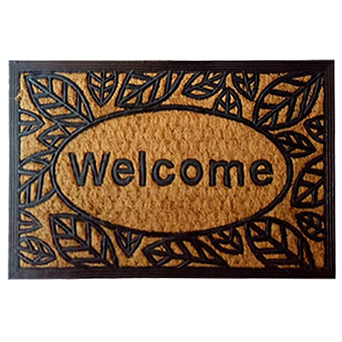 Mats Avenue Two Rubber Coir Welcome and Flower Design Doormats (24x16cm), Beige & Black