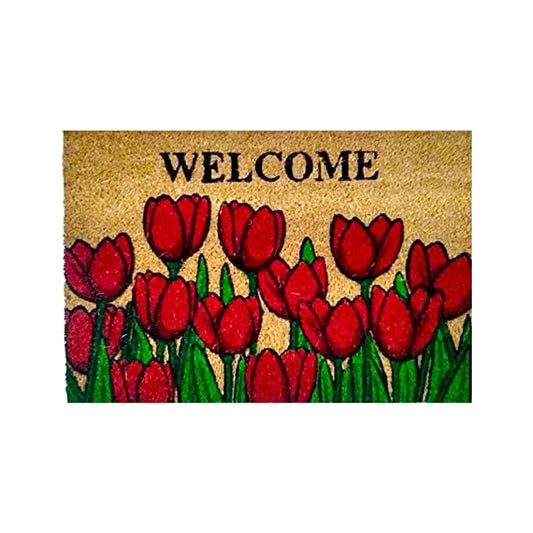 Mats Avenue Coir Doormat Floral Theme Natural Printed Doormat (40x60cm), Set of 1