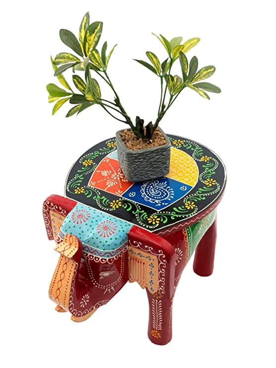 Orbit Art Gallery Elephant Shaped Printed Handcrafted Wooden Stool Cum Side Table (12 Inches)