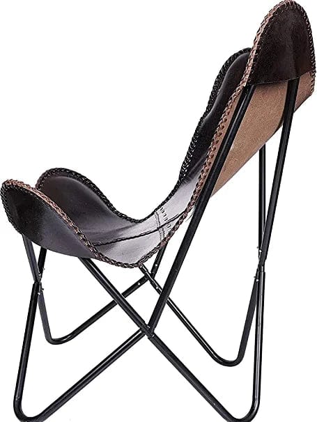 Naturals Export Goat Leather Butterfly Brown Chair with Iron Frame