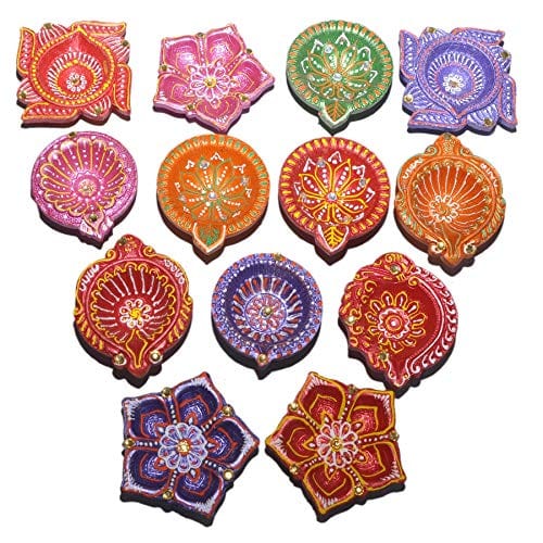 Om Craft Villa Handcrafted Terracotta Multicolour Deepak (21 Pieces)