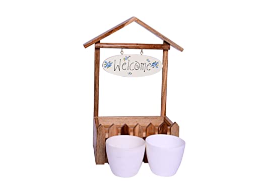 The Weaver's Nest Wooden Welcome Decorative Fence Planter