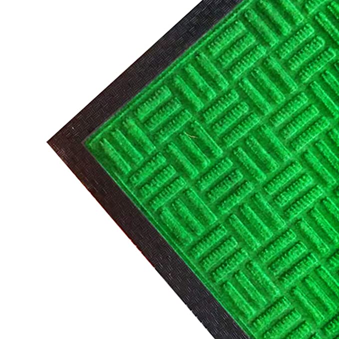 Mats Avenue PP Rubber Backed Molded Patterned Green Doormat (40x60cm) - Set of 2