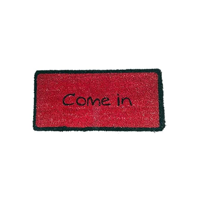 Mats Avenue Come in Theme Printed Natural Coir Door Mat (35x70cm), Red Base