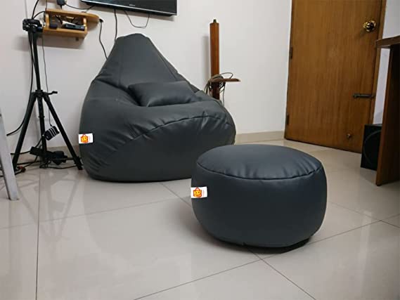Kushuvi Faux Leather Bean Bag With Beans & Footrest
