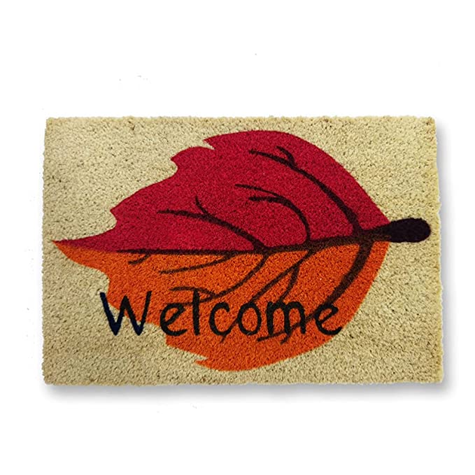 Mats Avenue Welcome Leaf Winter Fall Coir Door Mat (40x60cm), Beige Colour