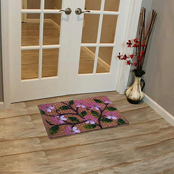 Mats Avenue Flower and Leaf Print Coir & Rubber Doormat (40x60cm) - Set of 5