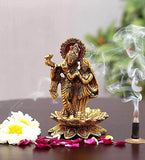 Naturals Export Aluminium Gold Plated Radha Krishna Idol Standing on Lotus