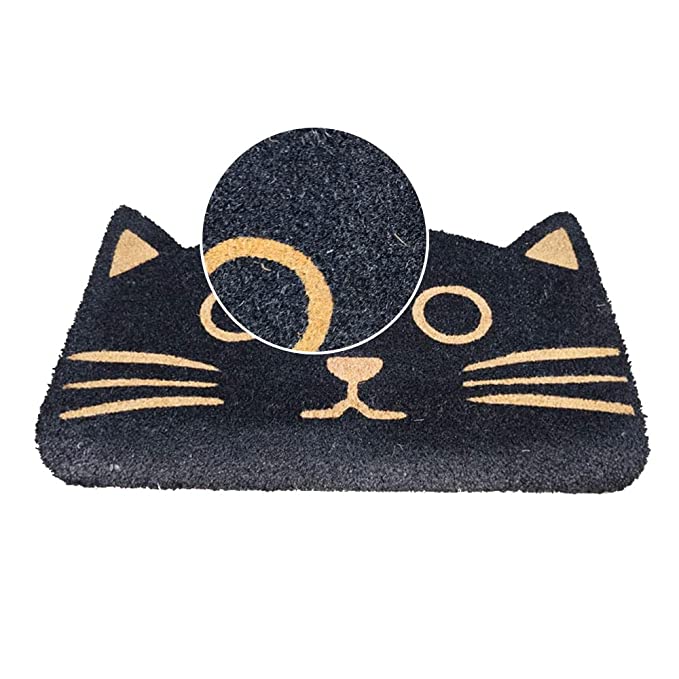 Mats Avenue Cat Shaped Black Coir Doormat (50x80cm), Large