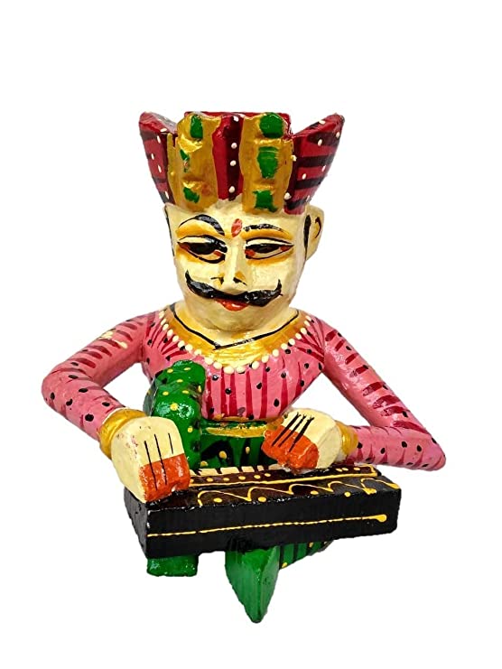 Naturals Export Wooden Traditional Handicraft Sitting Musician/Bawla (Set of 5) - 6 Inches