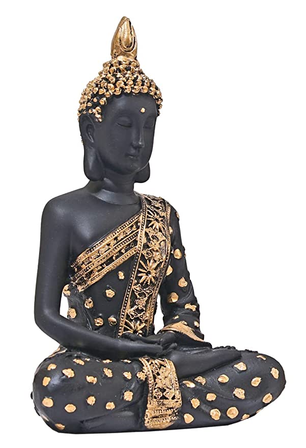 Naturals Export Meditating Buddha Statue in Elegant Black & Gold Work (Set of 1)