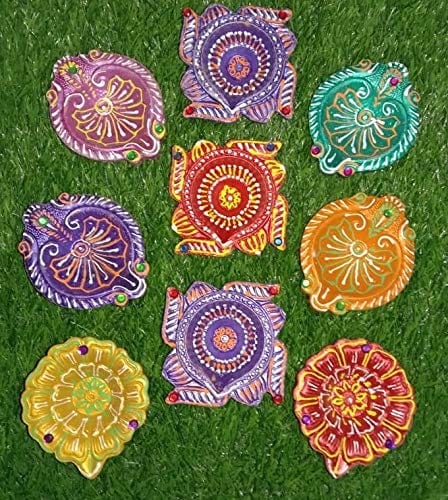Om Craft Villa Multicolour Mitti Diyas (Set Of 10)