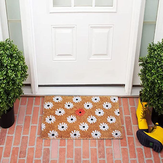 Mats Avenue Heavy Duty Modern White Flowers Door Mat (40x60 Cm), Brown