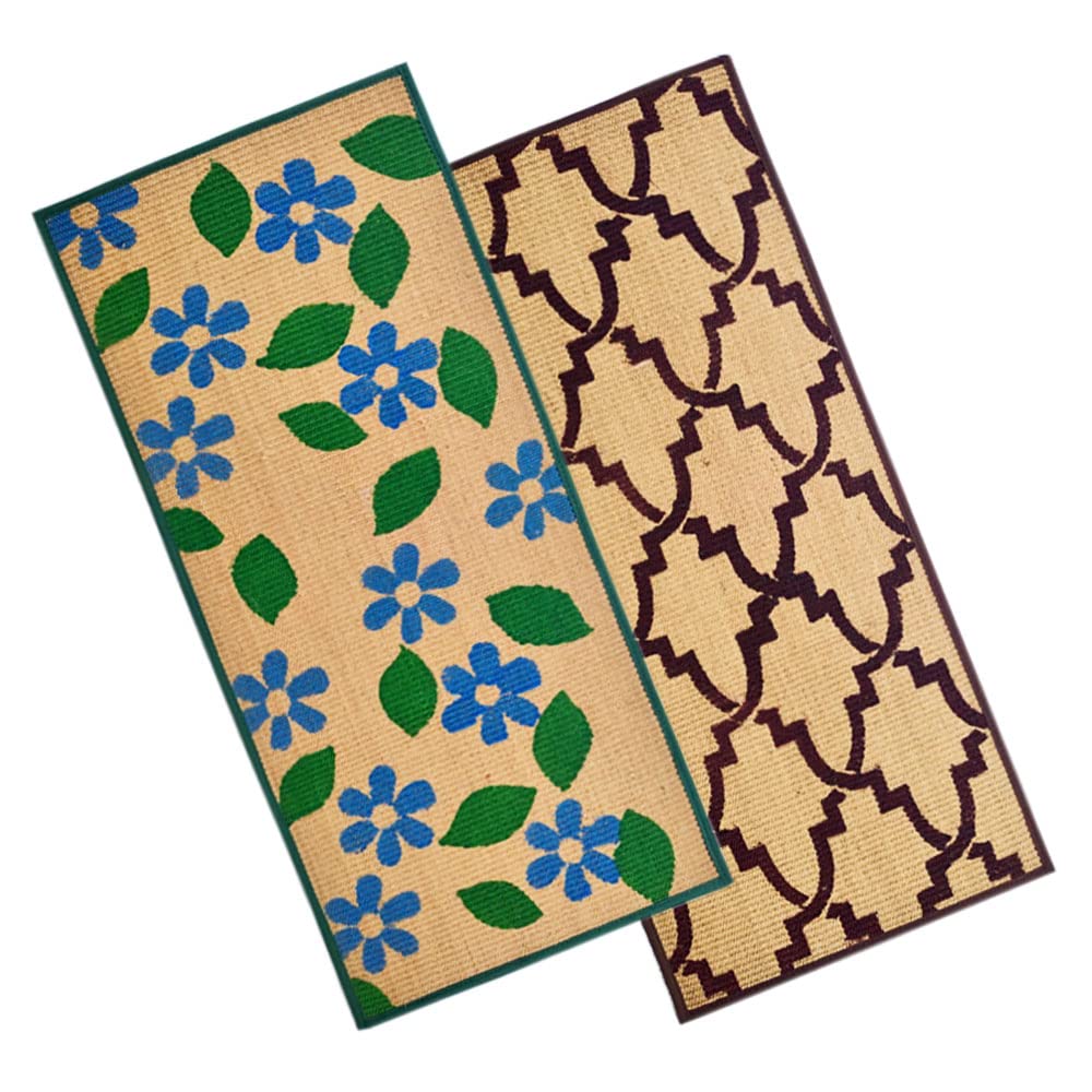 Mats Avenue Hand Printed Geometric Jute Carpet/Rug with Cotton Border (40x90 cm)