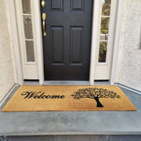 Mats Avenue Hand Printed Tree Theme Welcome Coir Doormat (40x120cm), Natural Brown