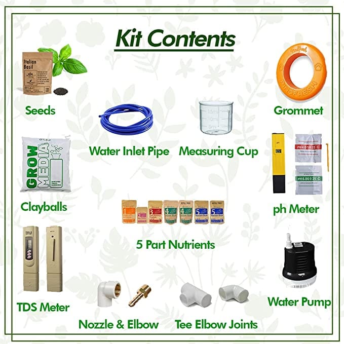 Pindfresh Hydroponic Kit For 20 Leafy Greens (All Inclusive Kit)