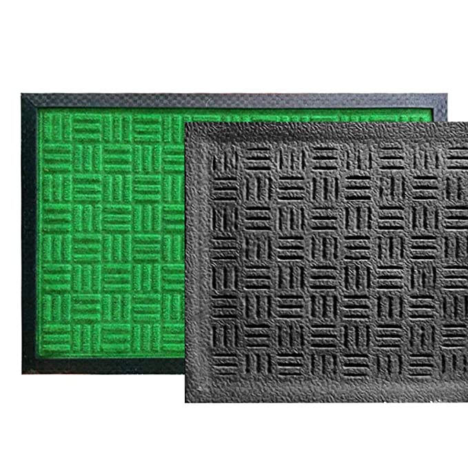 Mats Avenue PP Rubber Backed Molded Patterned Green Doormat (40x60cm) - Set of 2