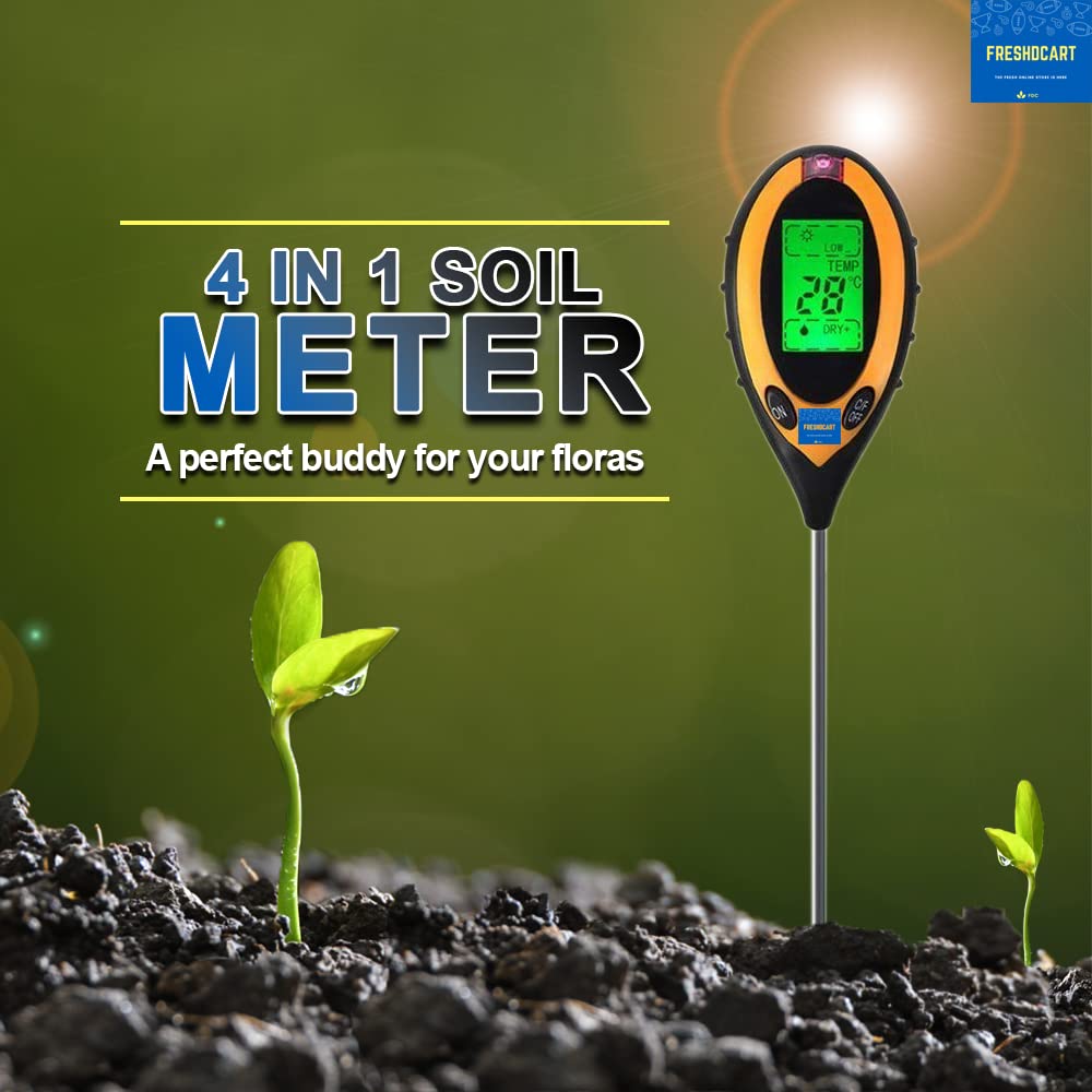 FreshDcart Planter Sensor - 4-in-1 - pH Acidity, Moisture Level, Water & Soil Tester (with Sensor Prob & Digital LCD Display)