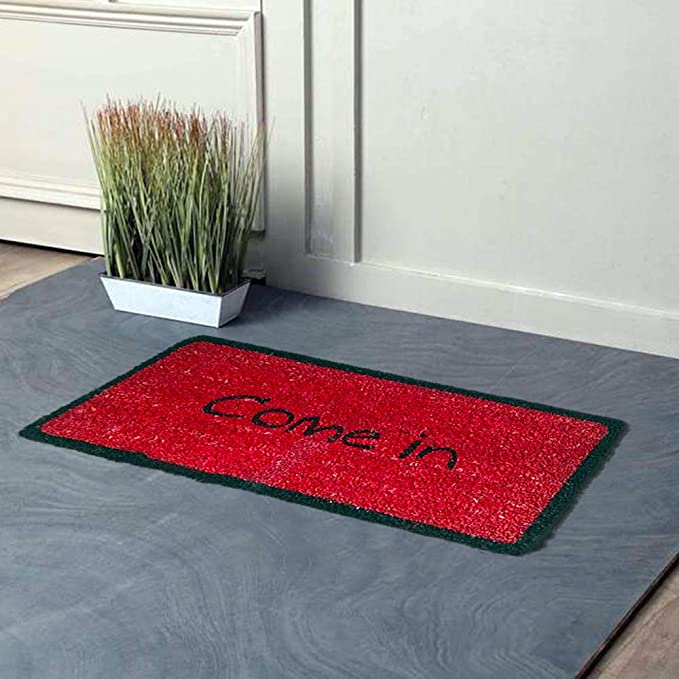 Mats Avenue Come in Theme Printed Natural Coir Door Mat (35x70cm), Red Base