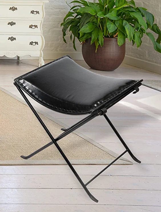 Naturals Export Handmade Leather Butterfly Folding Chair with Powder Coated (Dark Brown) - 17x19x18 Inches