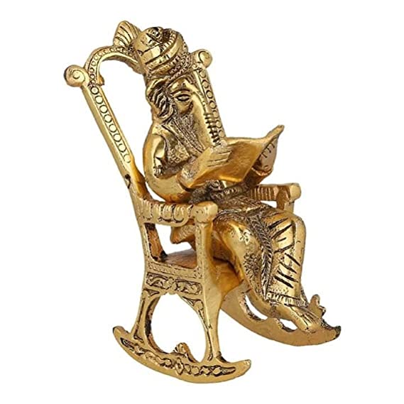 Naturals Export India Golden Finish Metal Lord Ganesha Reading Ramayana Statue (5.5 Inches)