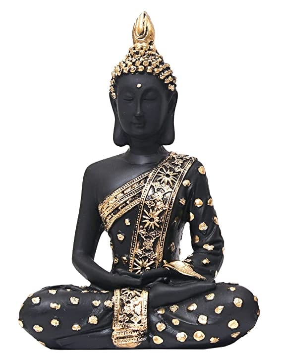 Naturals Export Meditating Buddha Statue in Elegant Black & Gold Work (Set of 1)