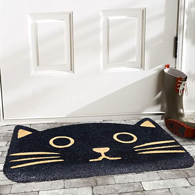 Mats Avenue Cat Shaped Black Coir Doormat (50x80cm), Large