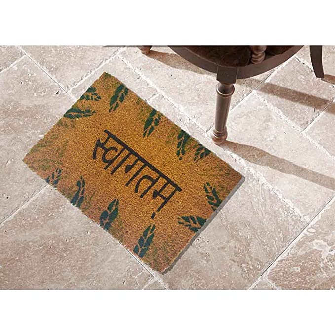 Mats Avenue SWAGATHAM Theme Multi Color Coir Doormat (31x46cm)