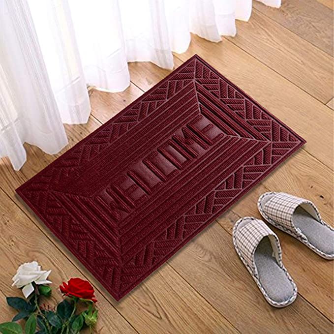 Mats Avenue PP Doormat Welcome Theme Maroon Doormat (40x60 cm) - Set of 2