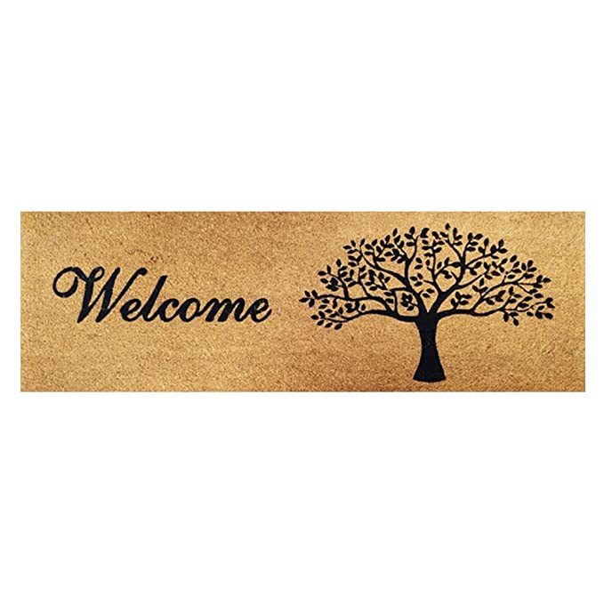 Mats Avenue Hand Printed Tree Theme Welcome Coir Doormat (40x120cm), Natural Brown
