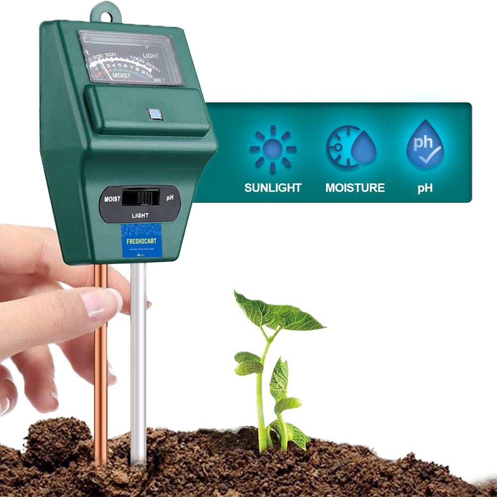 FreshDcart Solar Powered Plant Sensor - 3-in-1 Soil Moisture Level, pH Acidity Meter & Light Level