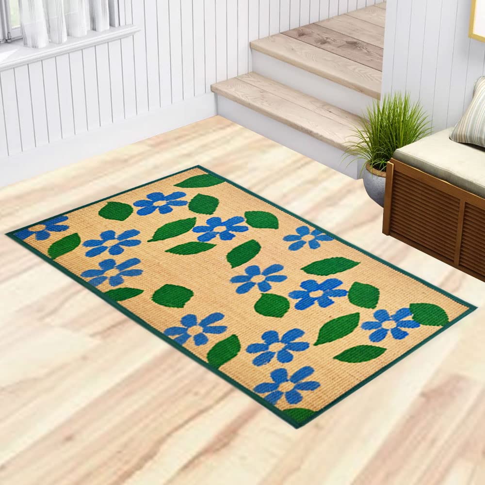 Mats Avenue Jute Printed Anti Slippery Floral Carpet (40x90cm)