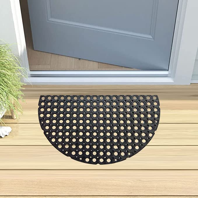 Mats Avenue Half Moon Patterned Doormat with Holes (45x75cm), Black