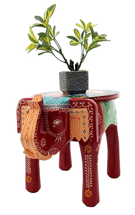 Naturals Export Elephant Shaped Brown-Black Handcrafted Wooden Stool (4.2 Kgs) - 12 Inches