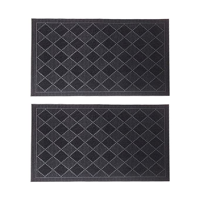 Mats Avenue Two Mystery Diamond Design Rubber Pin Dot Anti Slippery Doormats (45x70cm), Black