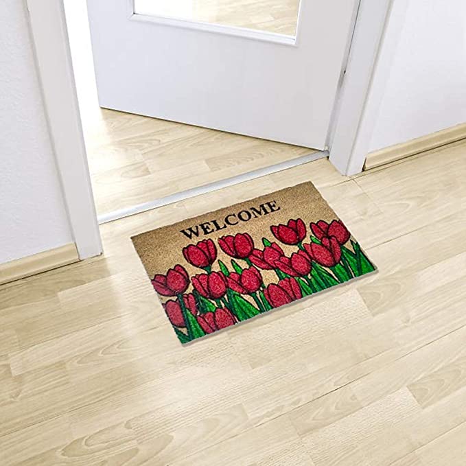 Mats Avenue Coir Doormat Floral Theme Natural Printed Doormat (40x60cm), Set of 1
