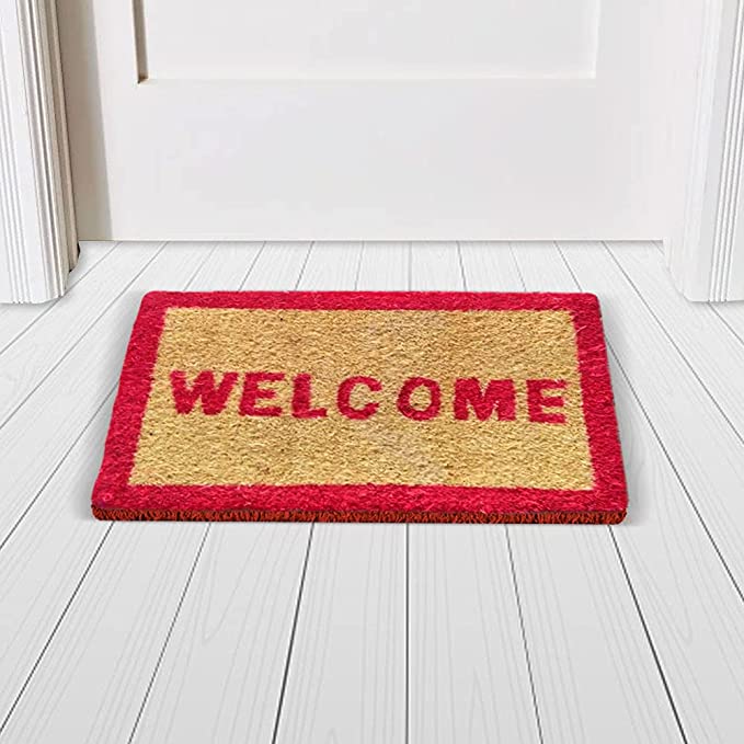 Mats Avenue White and Red Coir Door Mat Rubber Backed (31x46 cm)