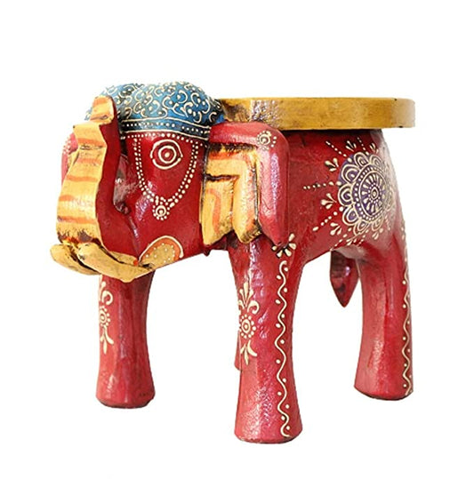 Orbit Art Gallery Elephant Shaped Handcrafted Wooden Stool Cum Side Table (8 Inches)