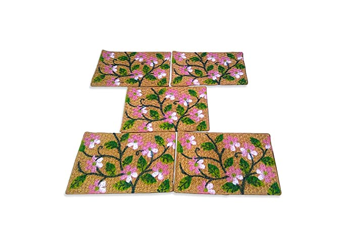 Mats Avenue Flower and Leaf Print Coir & Rubber Doormat (40x60cm) - Set of 5