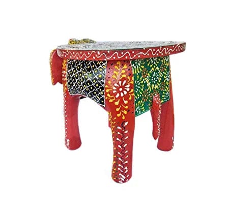 Naturals Export Elephant Shaped Multicolor Handcrafted Wooden Stool Cum Side Table (12 Inches)