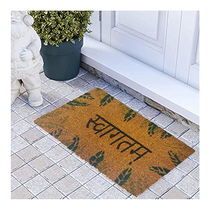 Mats Avenue SWAGATHAM Theme Multi Color Coir Doormat (31x46cm)