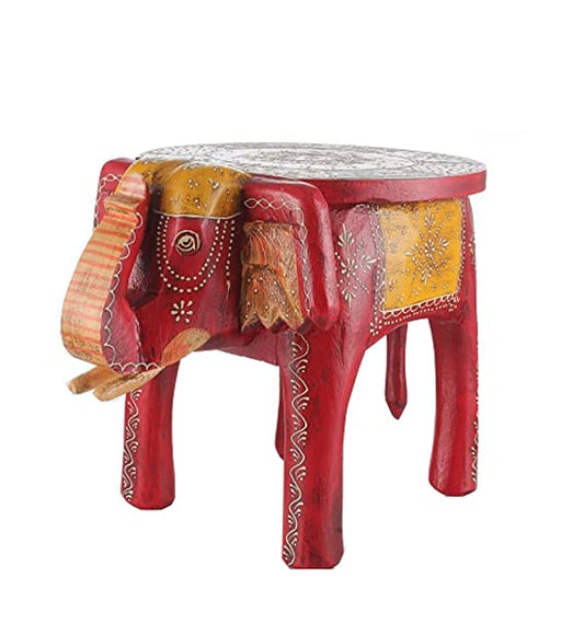 Orbit Art Gallery Elephant Shaped Handcrafted Wooden Stool Cum Side Table (4.2 Kg - 12 Inches)