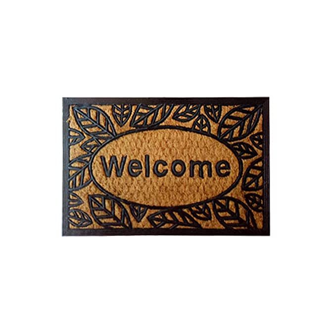 Mats Avenue Anti-Slip Coir and Rubber Rectangular Welcome Doormat (40x60cm), Black & Beige