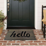 Mats Avenue Hello Print Solid Bigger Coir Door Mat (40x70cm), Iconic Grey