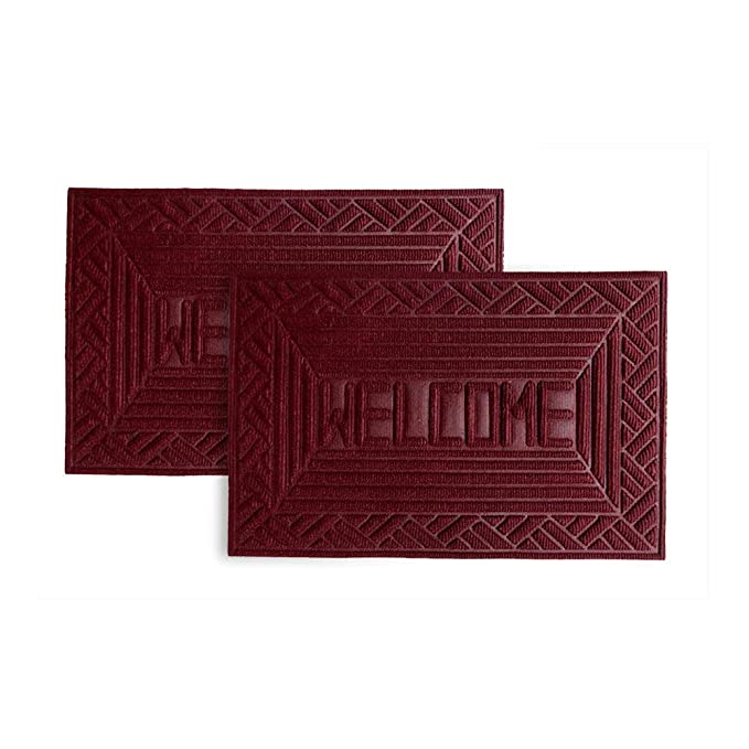 Mats Avenue PP Doormat Welcome Theme Maroon Doormat (40x60 cm) - Set of 2