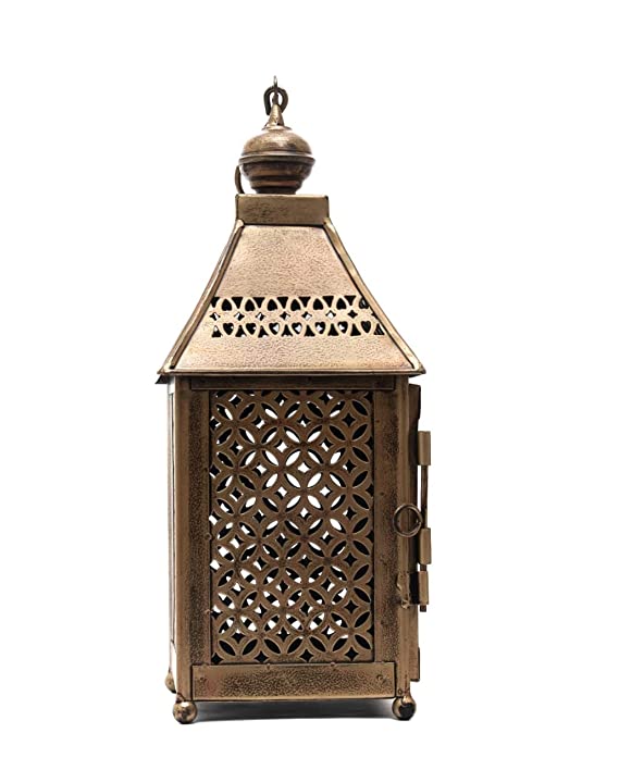 Naturals Export Antique Decorative Hanging Lantern/Lamp with T-Light Stand (Gold Colour)